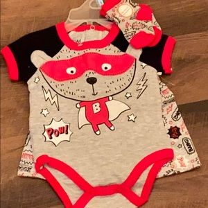 Baby Boy Woodland Bear Super Hero Set & Socks